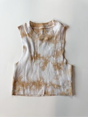 Aerie Ribbed Tie-Dye Sleeveless high neck Crop Top - Tan & White size small